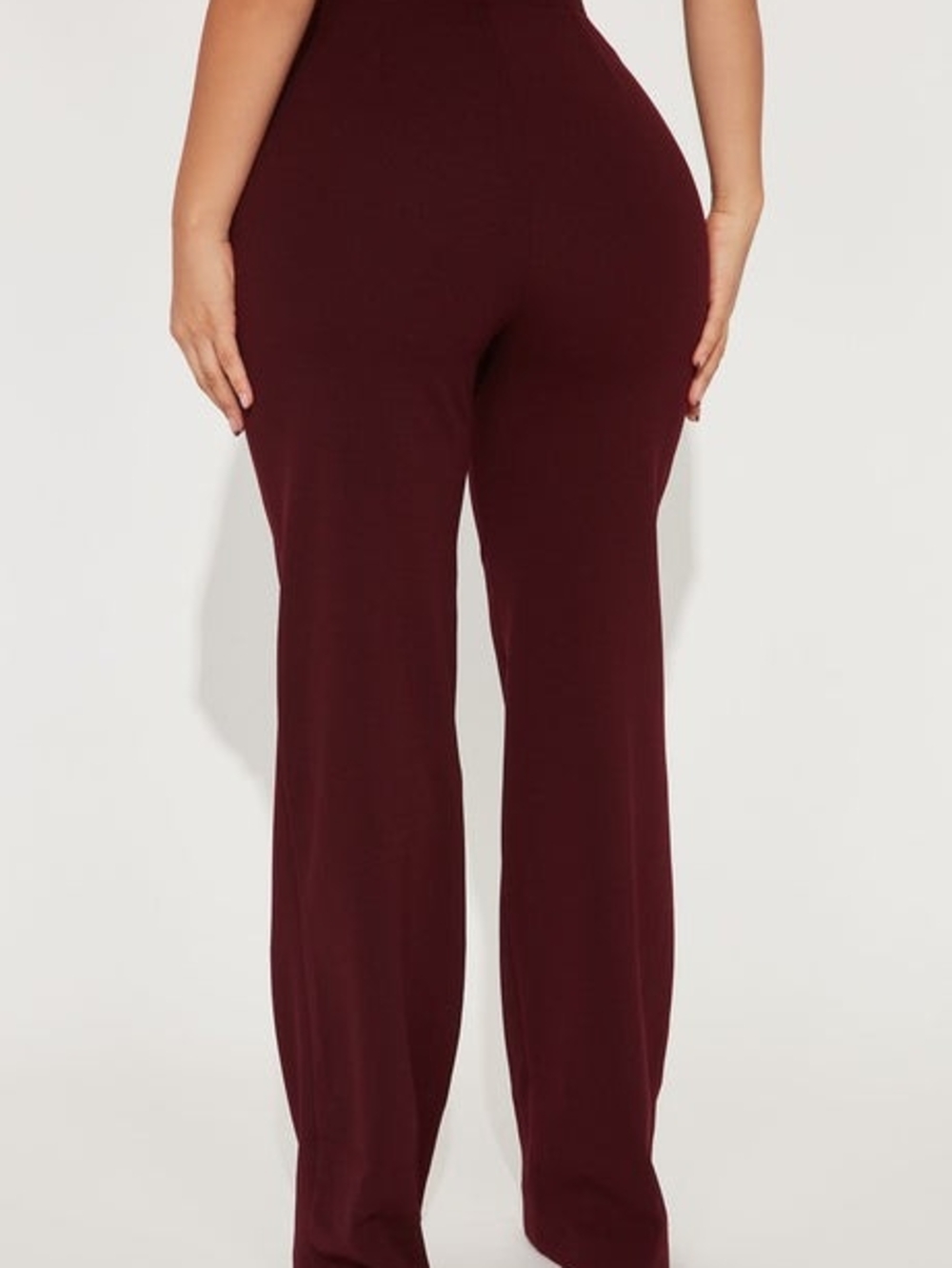 High-Waist Wide-Leg Button-Accent Pants - Burgundy - Picture 4 of 4